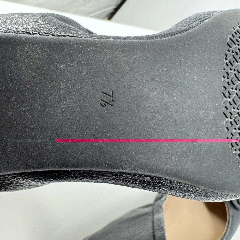 Tory Burch Reva Ballet Flats Black Leather Logo Medallion Women's 7.5 Classic